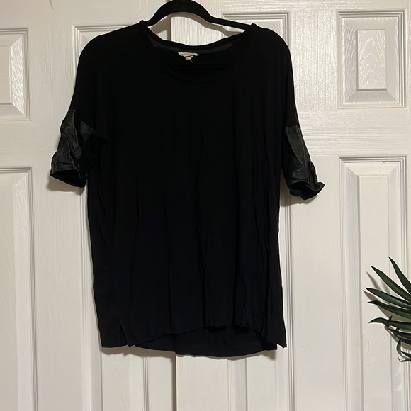 Club Monaco Batwing Leather Trim Oversized Tee - Picture 2 of 5